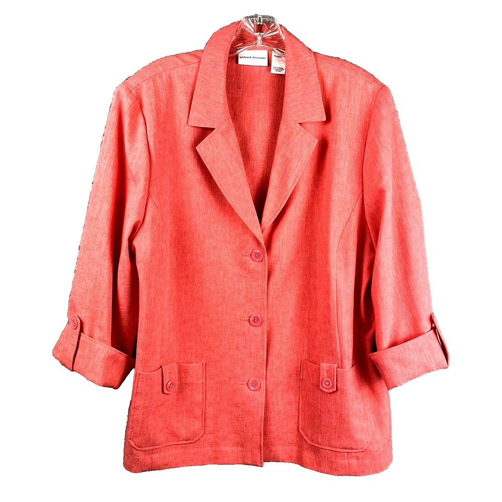 Alfred Dunner Pink /Coral Blazer Jacket Women's 16 Roll Tab Sleeve Career Dressy